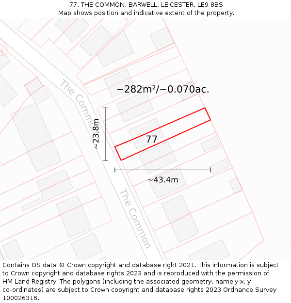 77, THE COMMON, BARWELL, LEICESTER, LE9 8BS: Plot and title map