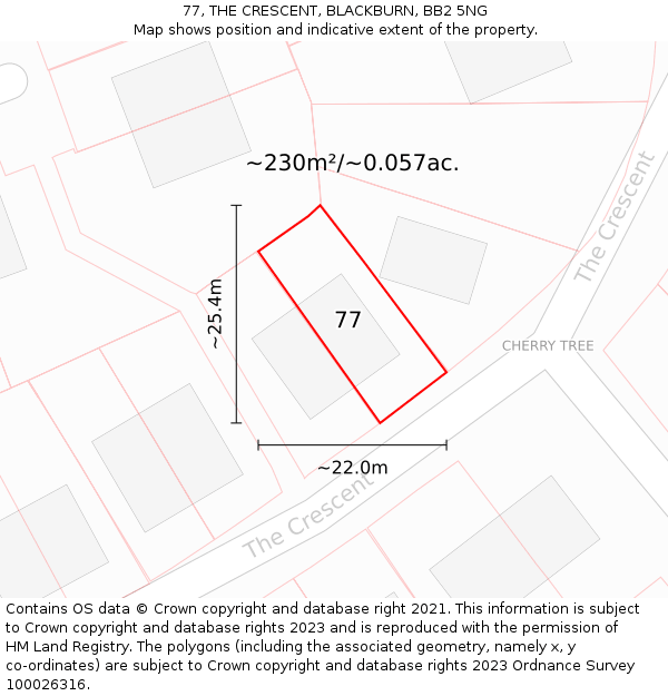 77, THE CRESCENT, BLACKBURN, BB2 5NG: Plot and title map
