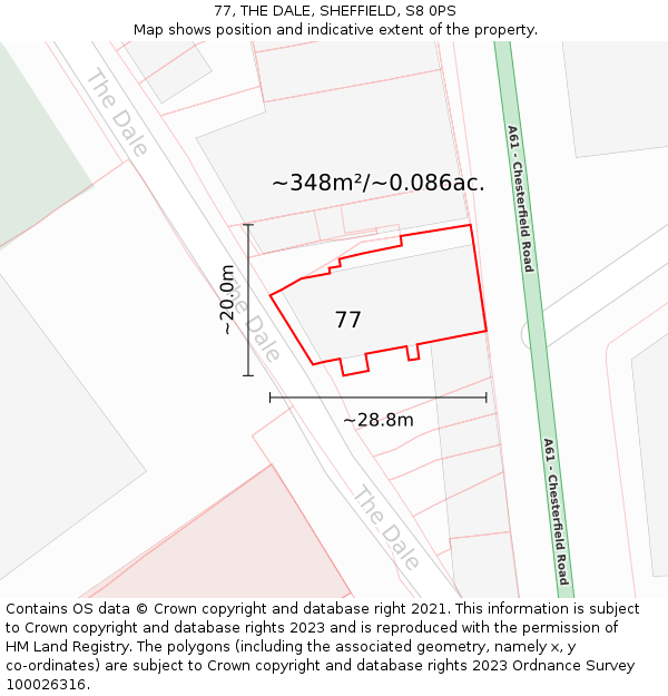 77, THE DALE, SHEFFIELD, S8 0PS: Plot and title map
