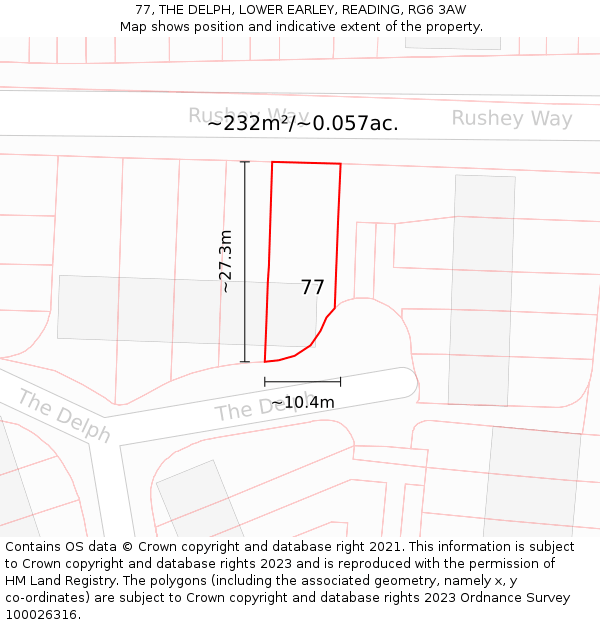 77, THE DELPH, LOWER EARLEY, READING, RG6 3AW: Plot and title map
