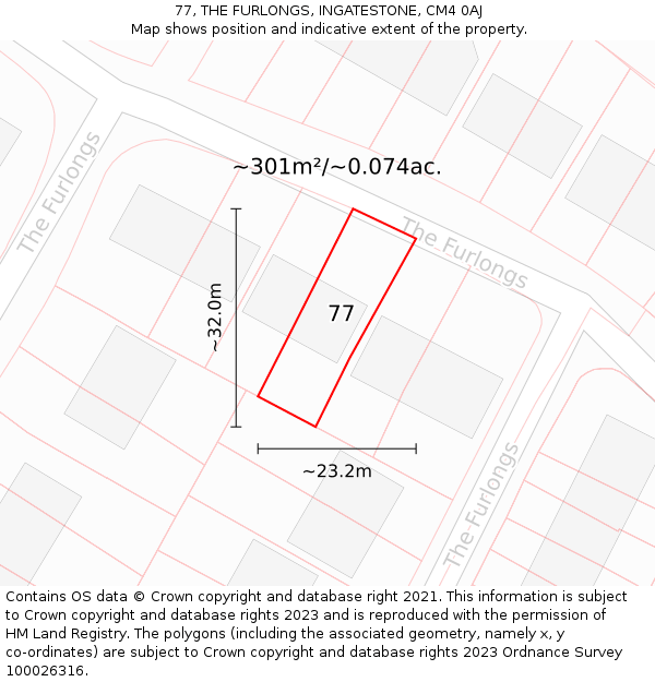 77, THE FURLONGS, INGATESTONE, CM4 0AJ: Plot and title map