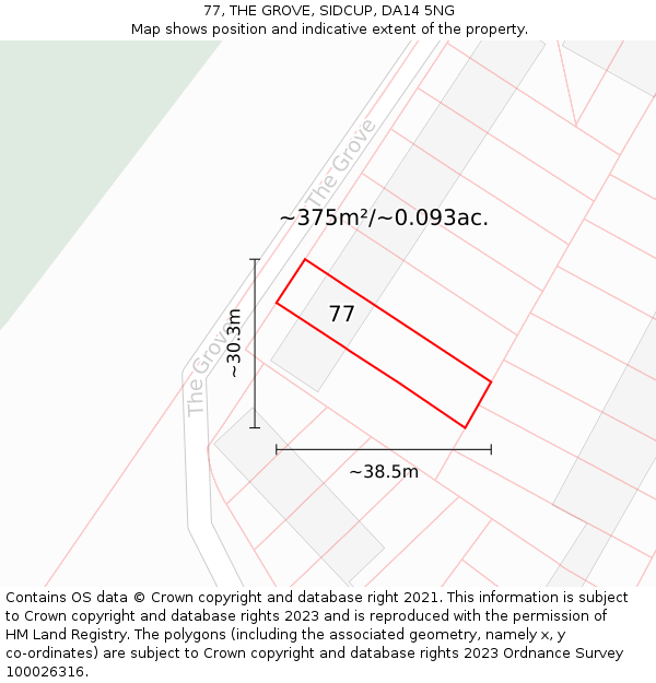 77, THE GROVE, SIDCUP, DA14 5NG: Plot and title map
