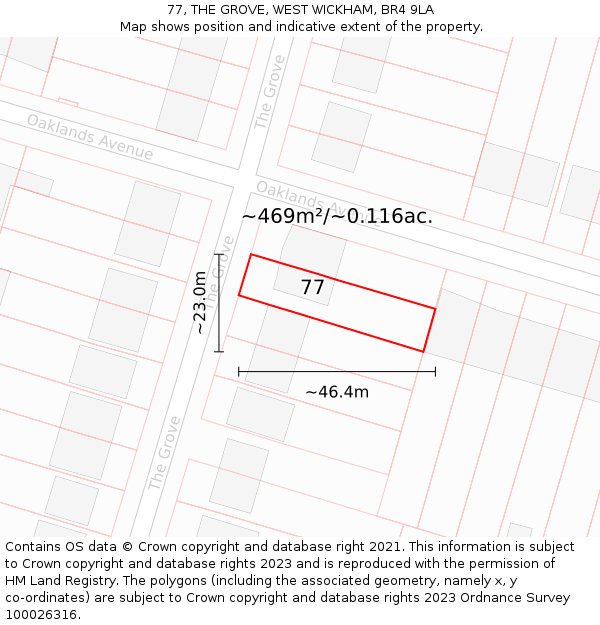 77, THE GROVE, WEST WICKHAM, BR4 9LA: Plot and title map