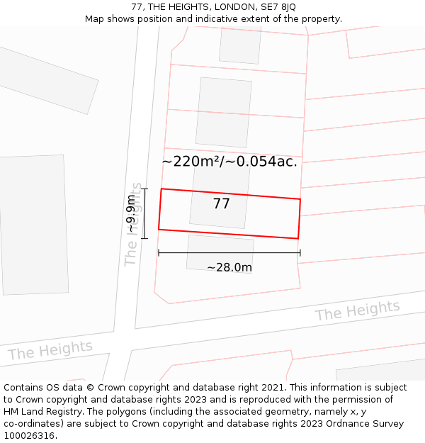 77, THE HEIGHTS, LONDON, SE7 8JQ: Plot and title map