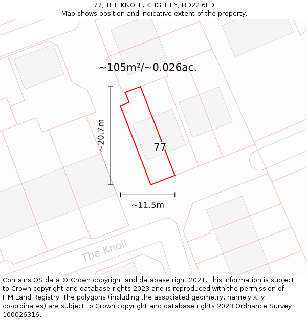 77, THE KNOLL, KEIGHLEY, BD22 6FD: Plot and title map