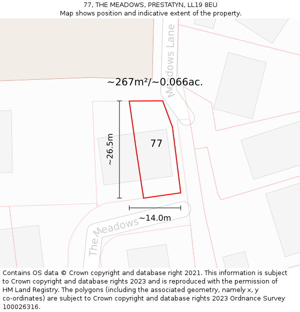 77, THE MEADOWS, PRESTATYN, LL19 8EU: Plot and title map