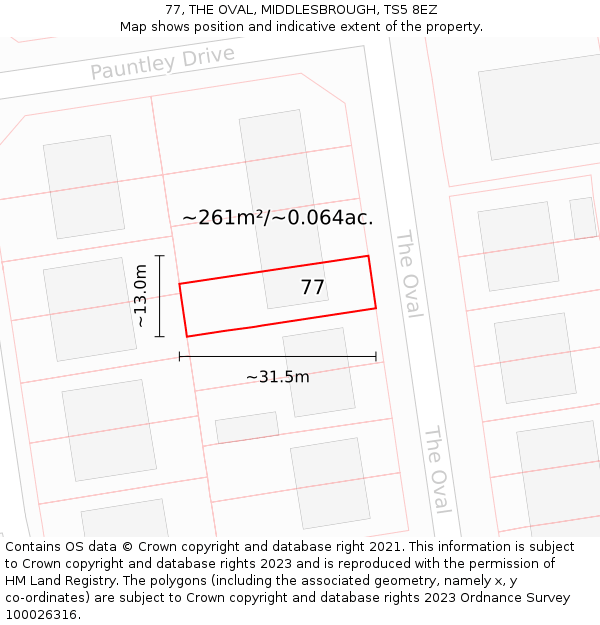 77, THE OVAL, MIDDLESBROUGH, TS5 8EZ: Plot and title map