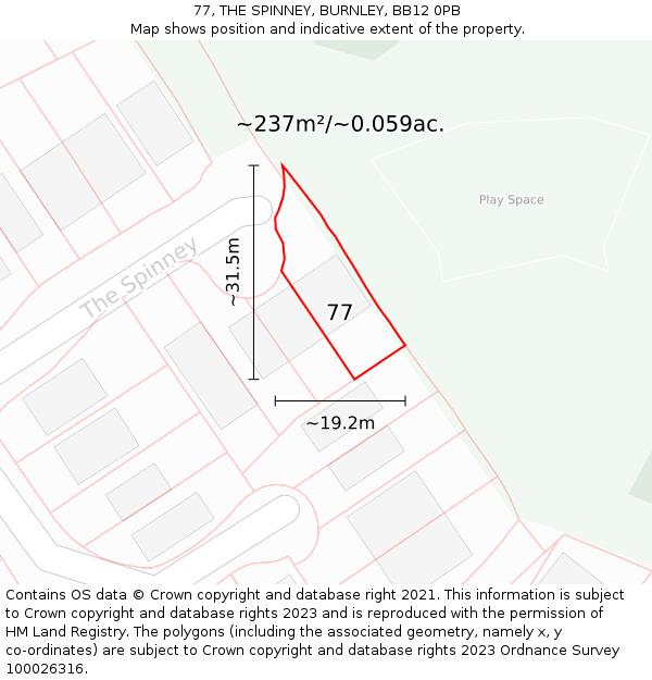 77, THE SPINNEY, BURNLEY, BB12 0PB: Plot and title map