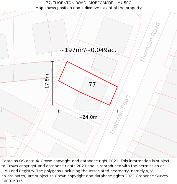 77, THORNTON ROAD, MORECAMBE, LA4 5PG: Plot and title map