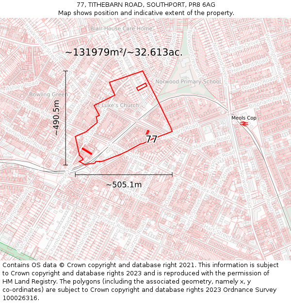 77, TITHEBARN ROAD, SOUTHPORT, PR8 6AG: Plot and title map