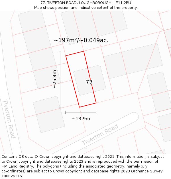 77, TIVERTON ROAD, LOUGHBOROUGH, LE11 2RU: Plot and title map