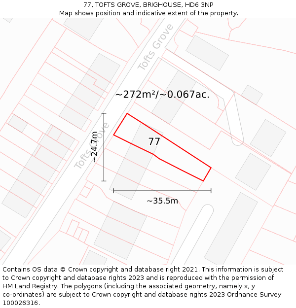 77, TOFTS GROVE, BRIGHOUSE, HD6 3NP: Plot and title map