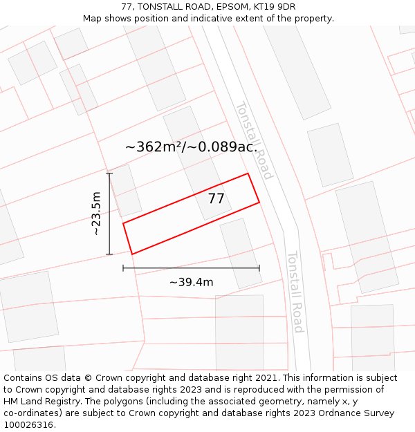 77, TONSTALL ROAD, EPSOM, KT19 9DR: Plot and title map