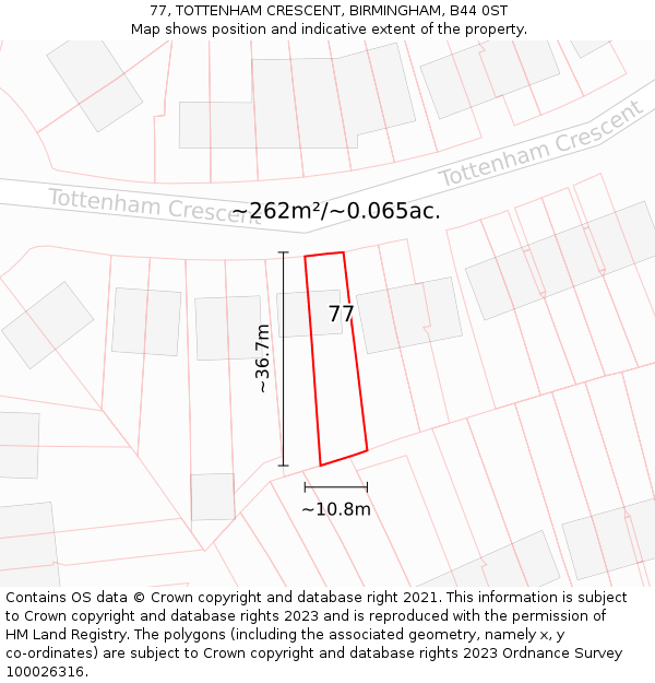 77, TOTTENHAM CRESCENT, BIRMINGHAM, B44 0ST: Plot and title map