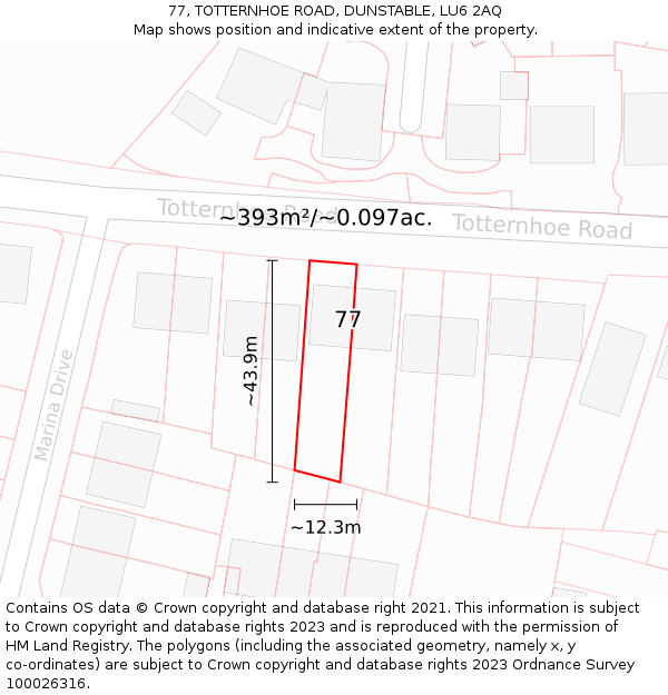 77, TOTTERNHOE ROAD, DUNSTABLE, LU6 2AQ: Plot and title map
