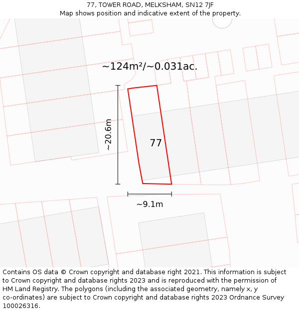 77, TOWER ROAD, MELKSHAM, SN12 7JF: Plot and title map