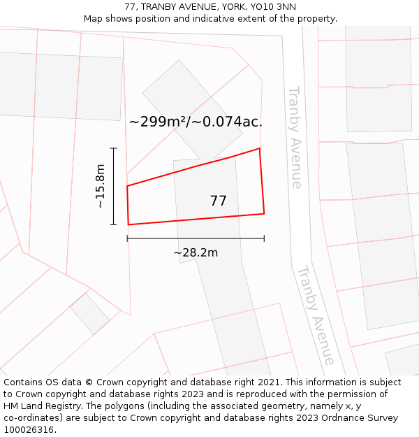 77, TRANBY AVENUE, YORK, YO10 3NN: Plot and title map