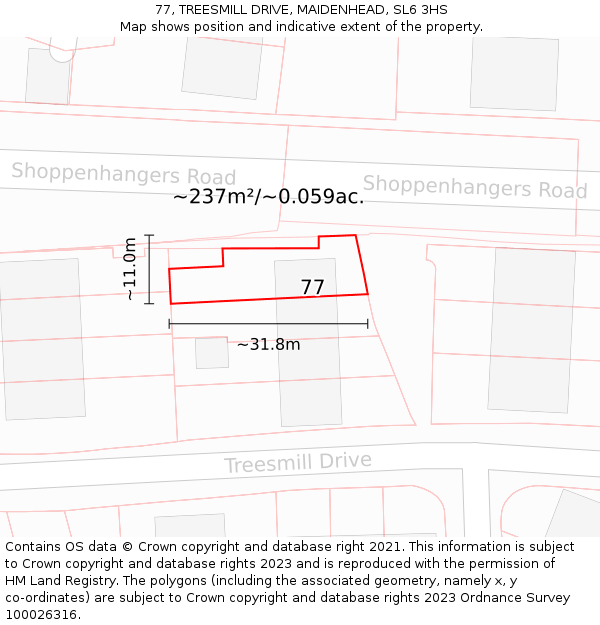 77, TREESMILL DRIVE, MAIDENHEAD, SL6 3HS: Plot and title map