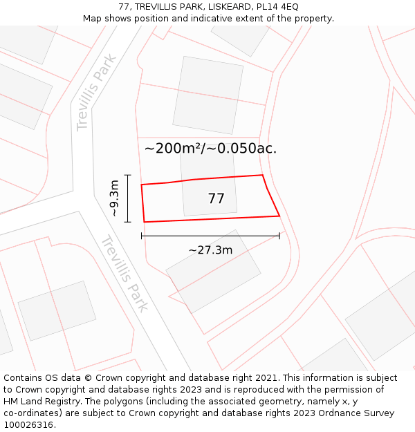 77, TREVILLIS PARK, LISKEARD, PL14 4EQ: Plot and title map