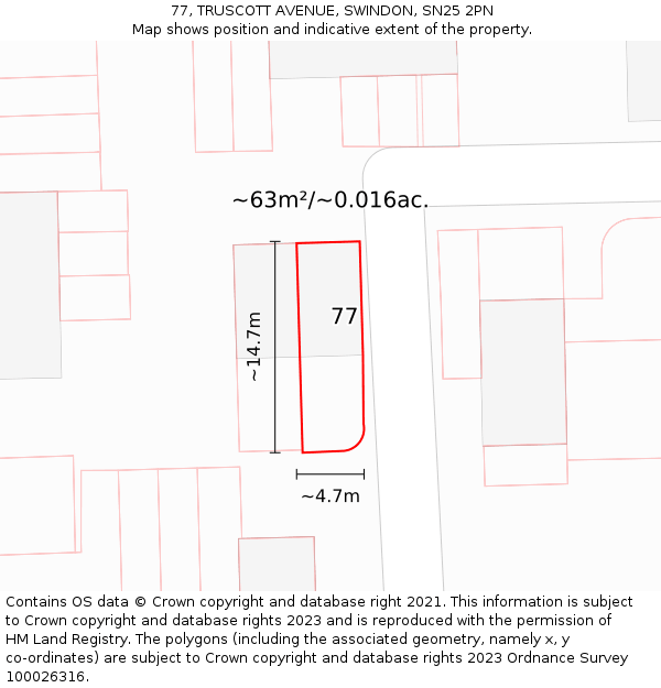 77, TRUSCOTT AVENUE, SWINDON, SN25 2PN: Plot and title map