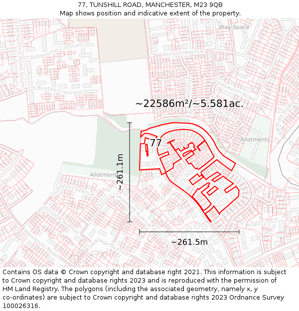 77, TUNSHILL ROAD, MANCHESTER, M23 9QB: Plot and title map