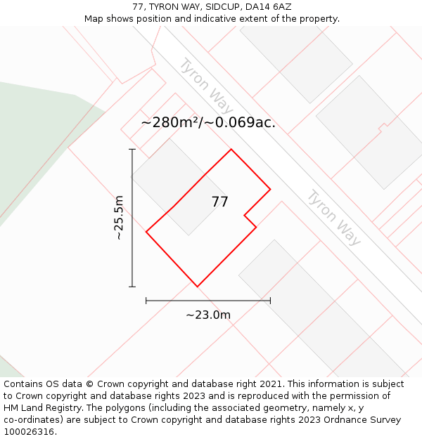77, TYRON WAY, SIDCUP, DA14 6AZ: Plot and title map