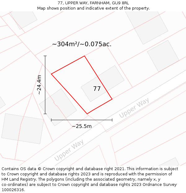 77, UPPER WAY, FARNHAM, GU9 8RL: Plot and title map