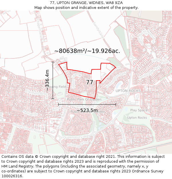 77, UPTON GRANGE, WIDNES, WA8 9ZA: Plot and title map