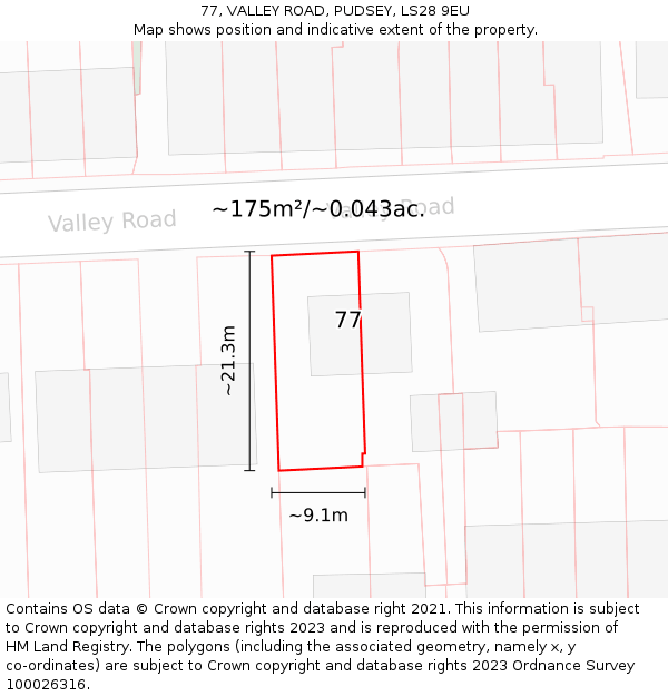 77, VALLEY ROAD, PUDSEY, LS28 9EU: Plot and title map