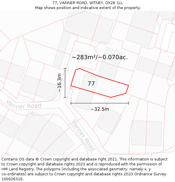 77, VANNER ROAD, WITNEY, OX28 1LL: Plot and title map