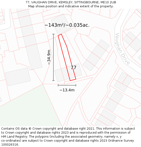 77, VAUGHAN DRIVE, KEMSLEY, SITTINGBOURNE, ME10 2UB: Plot and title map