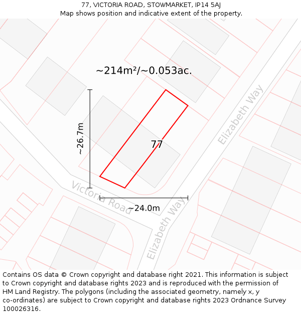 77, VICTORIA ROAD, STOWMARKET, IP14 5AJ: Plot and title map