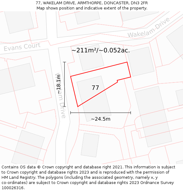 77, WAKELAM DRIVE, ARMTHORPE, DONCASTER, DN3 2FR: Plot and title map