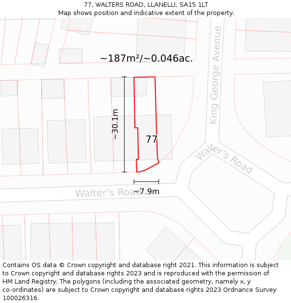 77, WALTERS ROAD, LLANELLI, SA15 1LT: Plot and title map