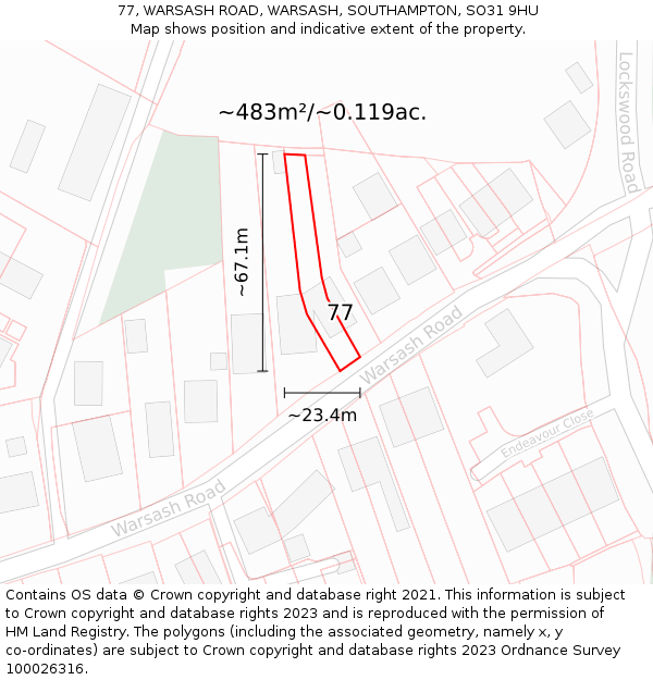 77, WARSASH ROAD, WARSASH, SOUTHAMPTON, SO31 9HU: Plot and title map