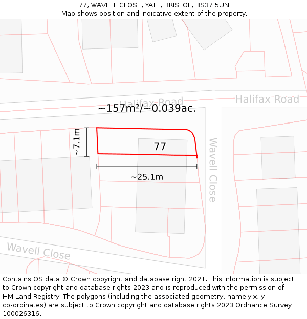 77, WAVELL CLOSE, YATE, BRISTOL, BS37 5UN: Plot and title map