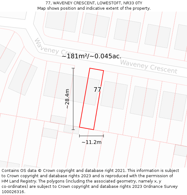 77, WAVENEY CRESCENT, LOWESTOFT, NR33 0TY: Plot and title map