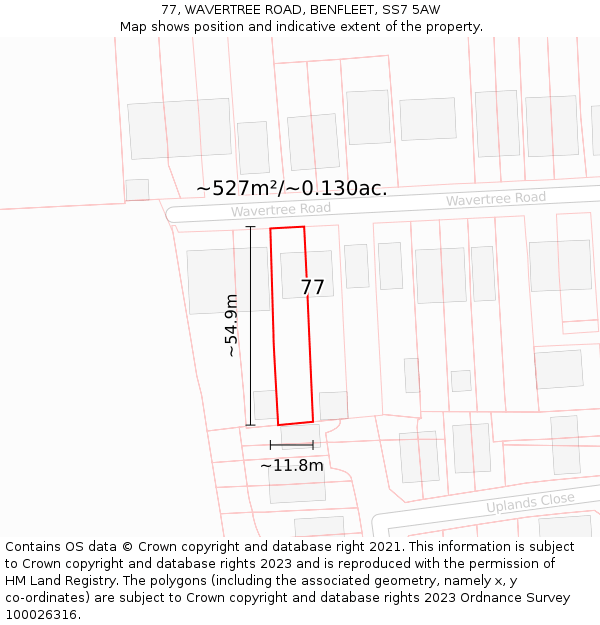 77, WAVERTREE ROAD, BENFLEET, SS7 5AW: Plot and title map