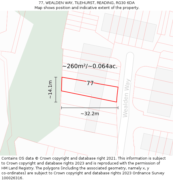 77, WEALDEN WAY, TILEHURST, READING, RG30 6DA: Plot and title map