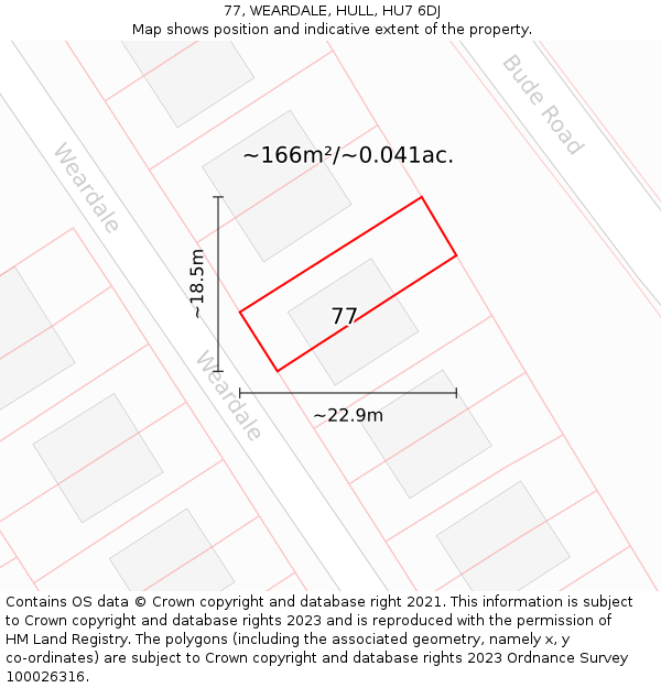 77, WEARDALE, HULL, HU7 6DJ: Plot and title map