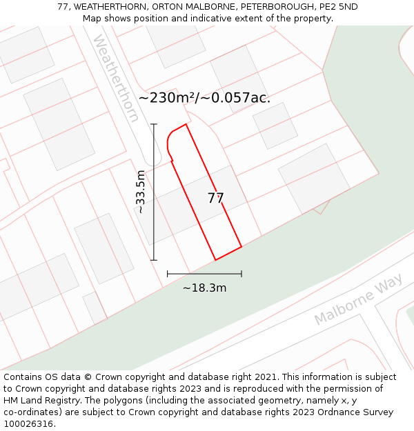 77, WEATHERTHORN, ORTON MALBORNE, PETERBOROUGH, PE2 5ND: Plot and title map