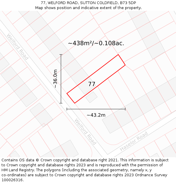 77, WELFORD ROAD, SUTTON COLDFIELD, B73 5DP: Plot and title map