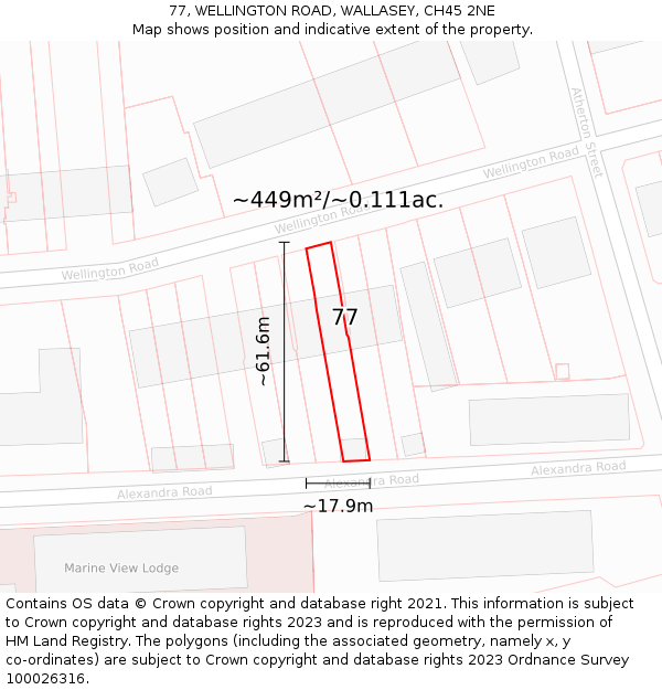 77, WELLINGTON ROAD, WALLASEY, CH45 2NE: Plot and title map
