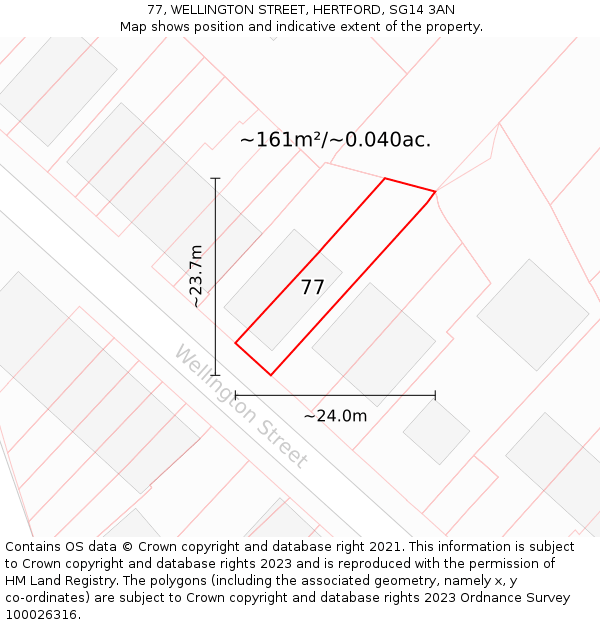 77, WELLINGTON STREET, HERTFORD, SG14 3AN: Plot and title map
