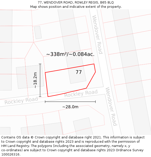 77, WENDOVER ROAD, ROWLEY REGIS, B65 8LQ: Plot and title map