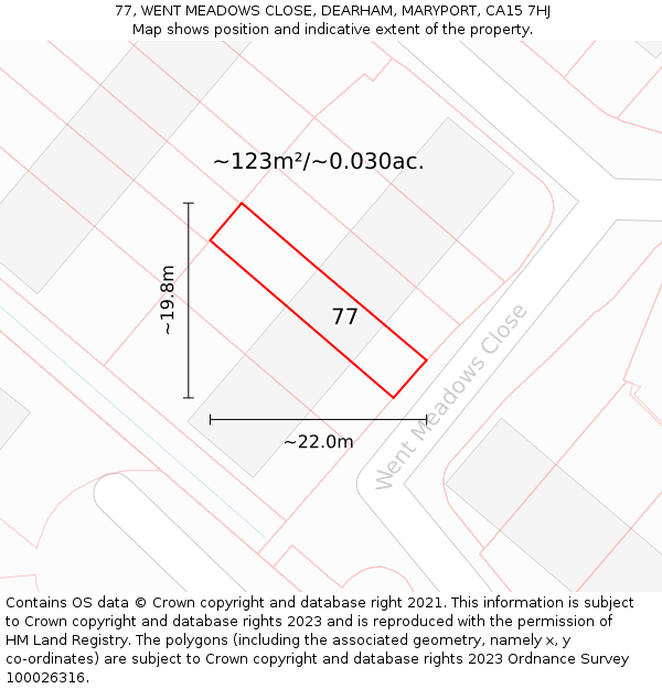 77, WENT MEADOWS CLOSE, DEARHAM, MARYPORT, CA15 7HJ: Plot and title map