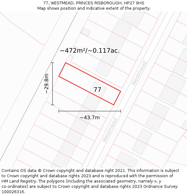 77, WESTMEAD, PRINCES RISBOROUGH, HP27 9HS: Plot and title map