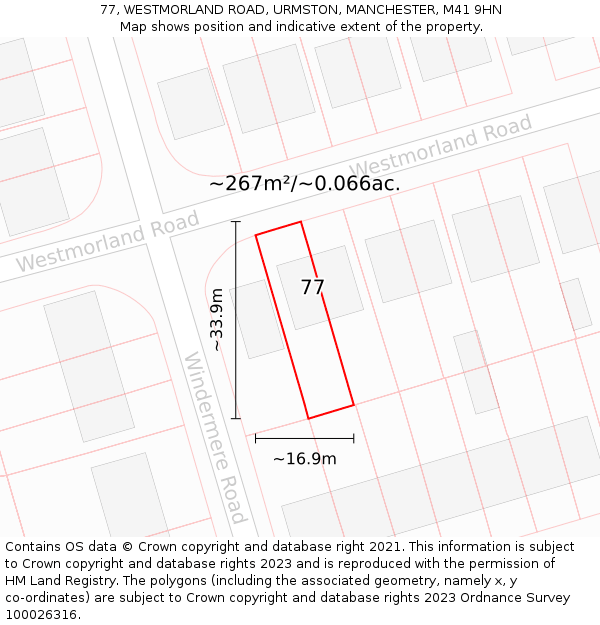 77, WESTMORLAND ROAD, URMSTON, MANCHESTER, M41 9HN: Plot and title map