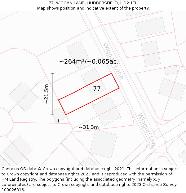 77, WIGGAN LANE, HUDDERSFIELD, HD2 1EH: Plot and title map