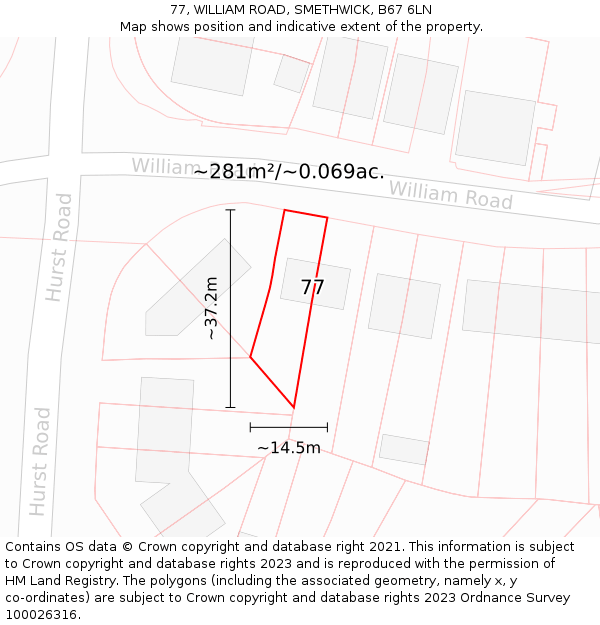 77, WILLIAM ROAD, SMETHWICK, B67 6LN: Plot and title map